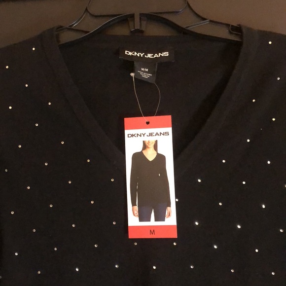 💎 NWT!! DKNY rhinestone polkadot v neck sweater - Picture 3 of 16